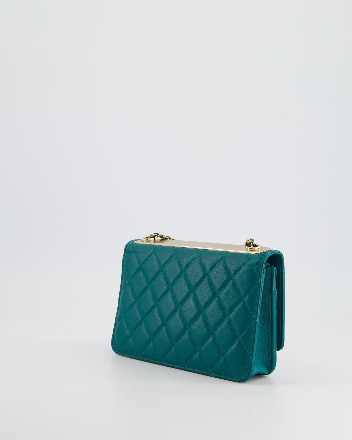 Chanel WOC Quilted Lambskin Leather Blue Gold Chain Crossbody