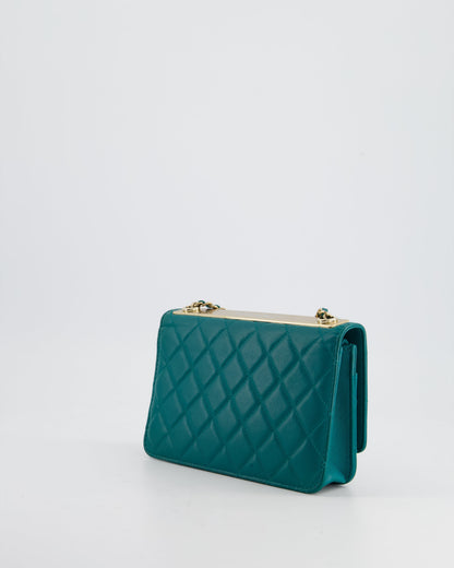 Chanel WOC Quilted Lambskin Leather Blue Gold Chain Crossbody