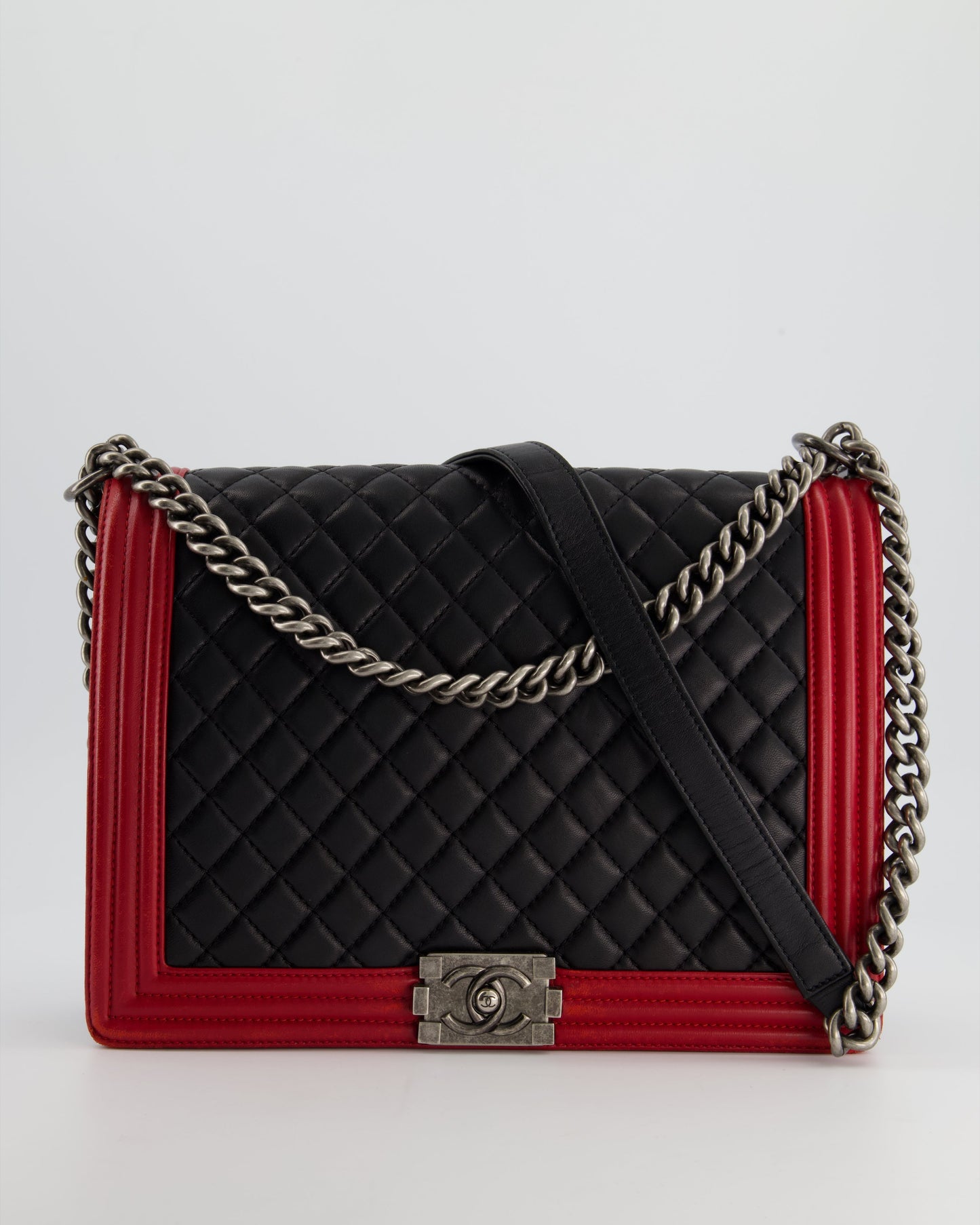Chanel Boy Large Lambskin Leather Black Red Handbag