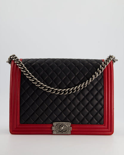Chanel Boy Large Lambskin Leather Black Red Handbag