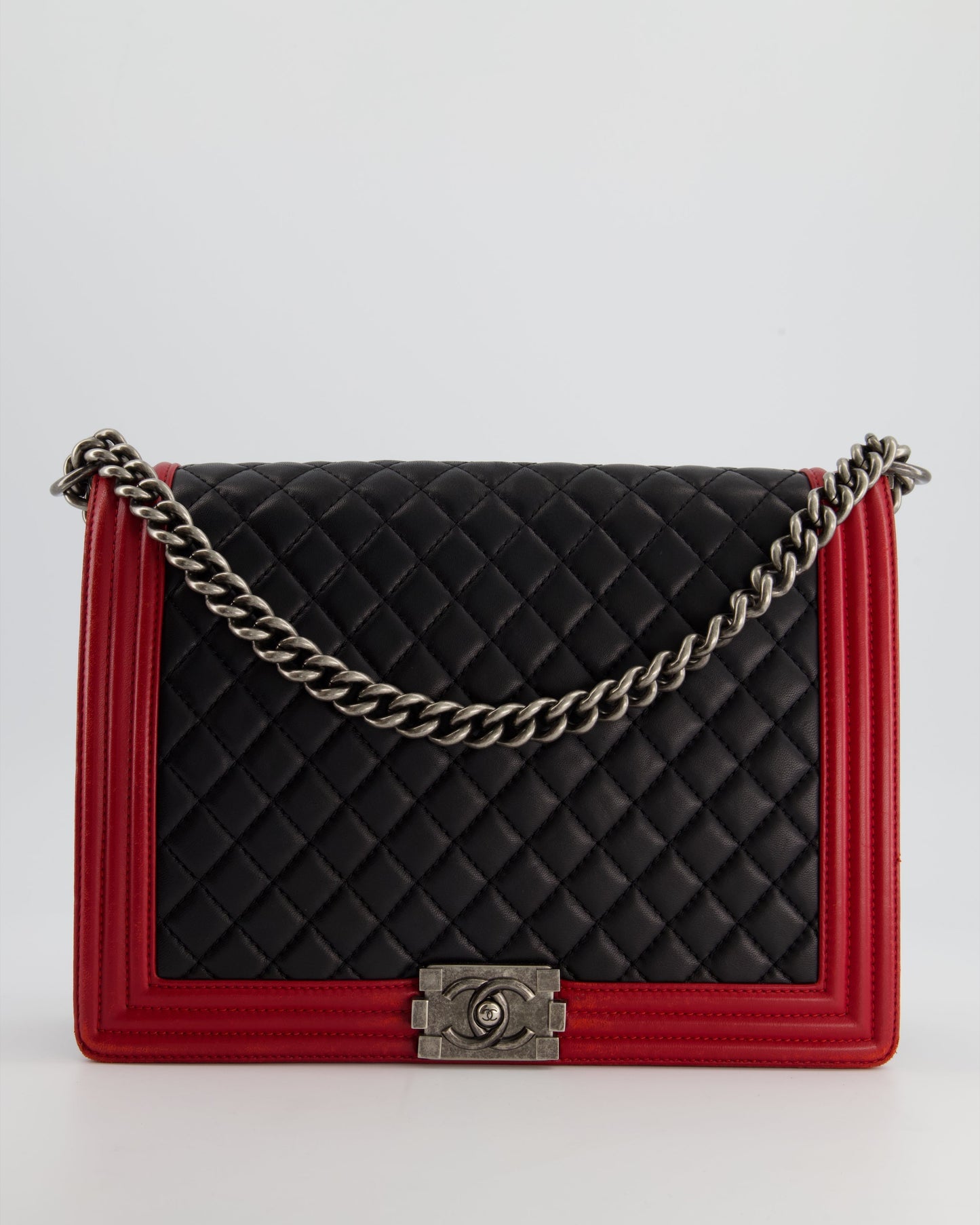 Chanel Boy Large Lambskin Leather Black Red Handbag Style