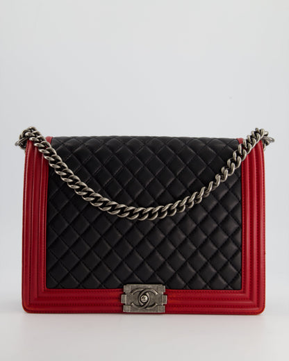 Chanel Boy Large Lambskin Leather Black Red Handbag Style