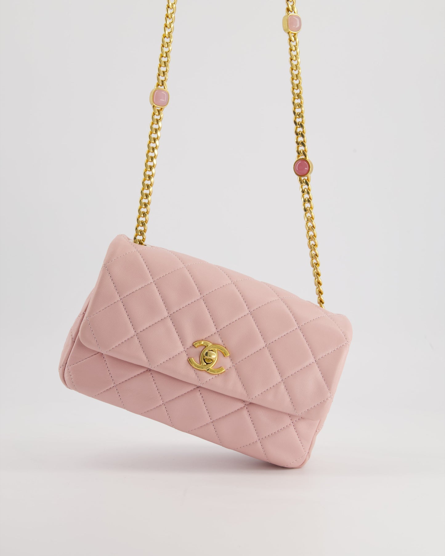 Chanel Flap Mini Baby Lambskin Leather Pink Gold Chain Shoulder Bag Style
