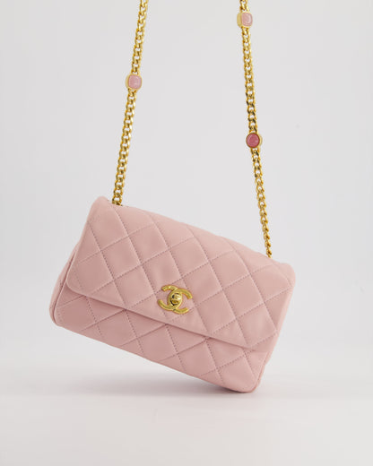 Chanel Flap Mini Baby Lambskin Leather Pink Gold Chain Shoulder Bag Style
