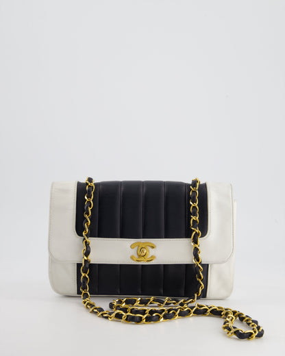 Chanel Flap Lambskin Leather Black White Gold Shoulder Bag