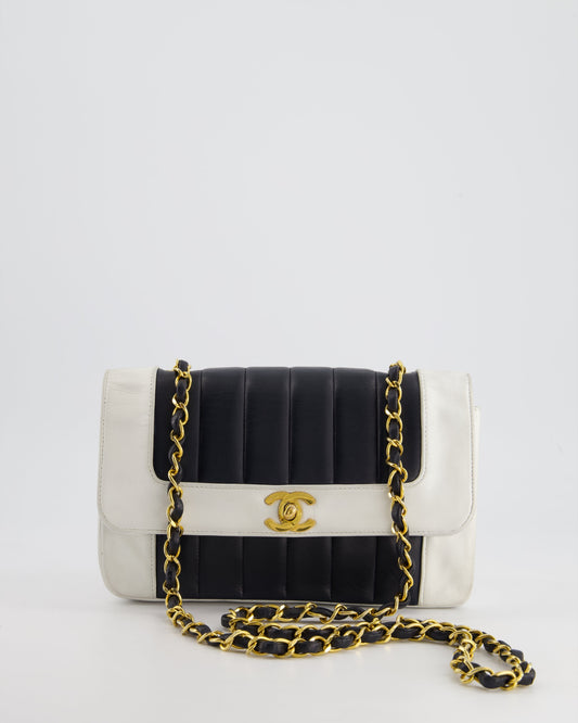 Chanel Flap Lambskin Leather Black White Gold Shoulder Bag