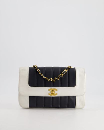 Chanel Flap Lambskin Leather Black White Gold Shoulder Bag Style