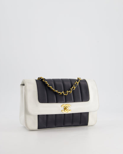 Chanel Flap Lambskin Leather Black White Gold Shoulder Bag