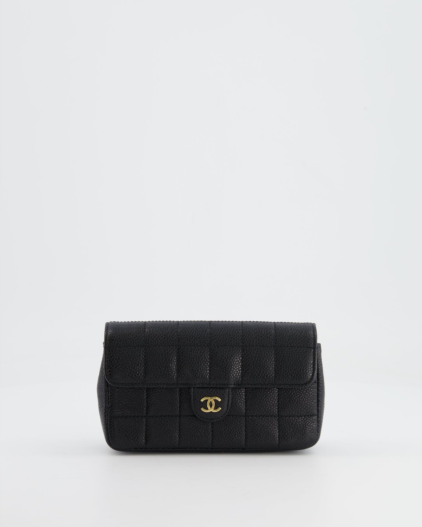 Chanel Black Caviar Leather Chocolate Bar Belt CC Logo Bag with Gold Hardware
