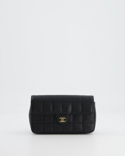 Chanel Black Caviar Leather Chocolate Bar Belt CC Logo Bag with Gold Hardware