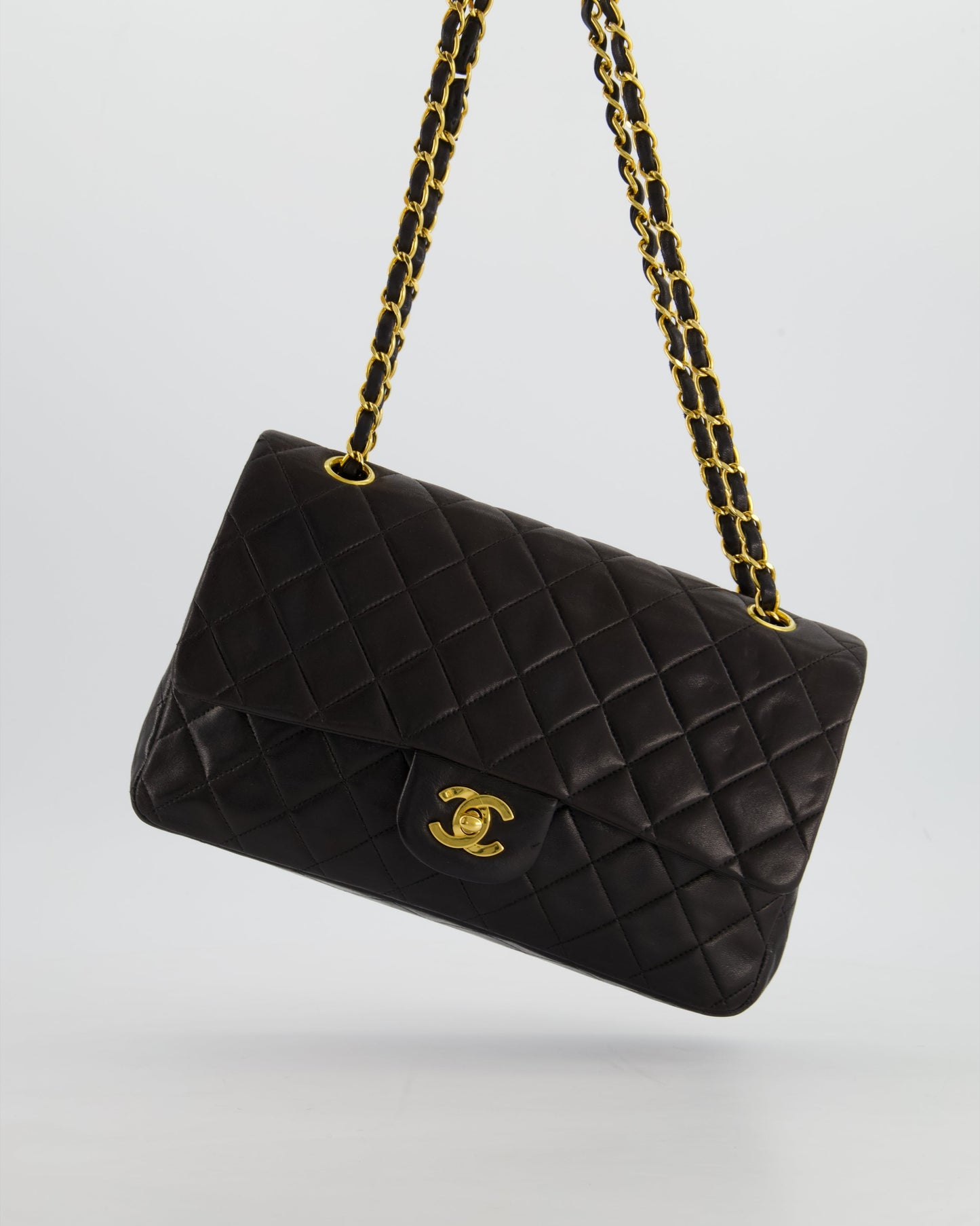 Chanel Flap Medium Lambskin Leather Black Gold Shoulder Bag