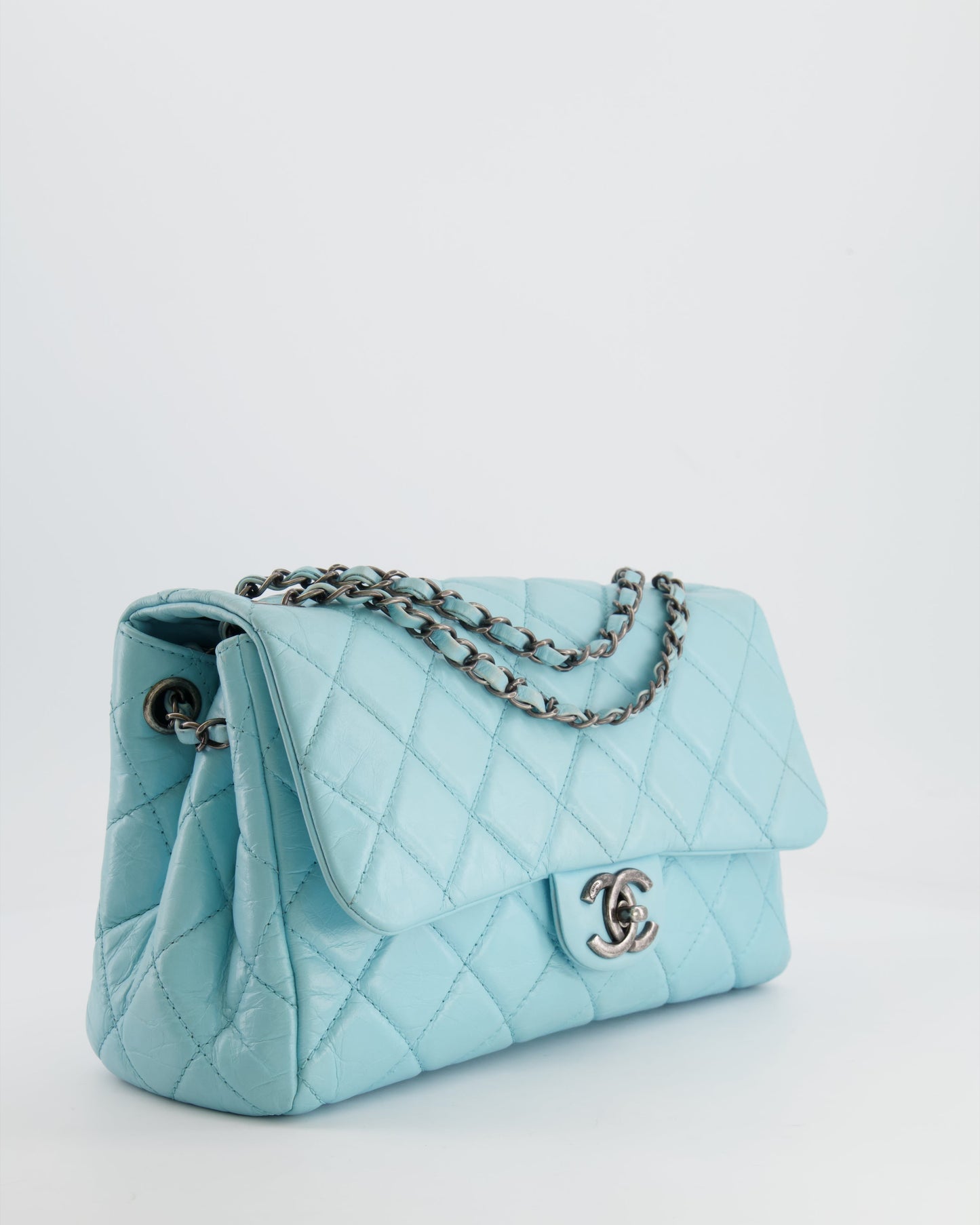 Chanel Flap Baby Calfskin Leather Blue Aged Calfskin Shoulder Bag Style