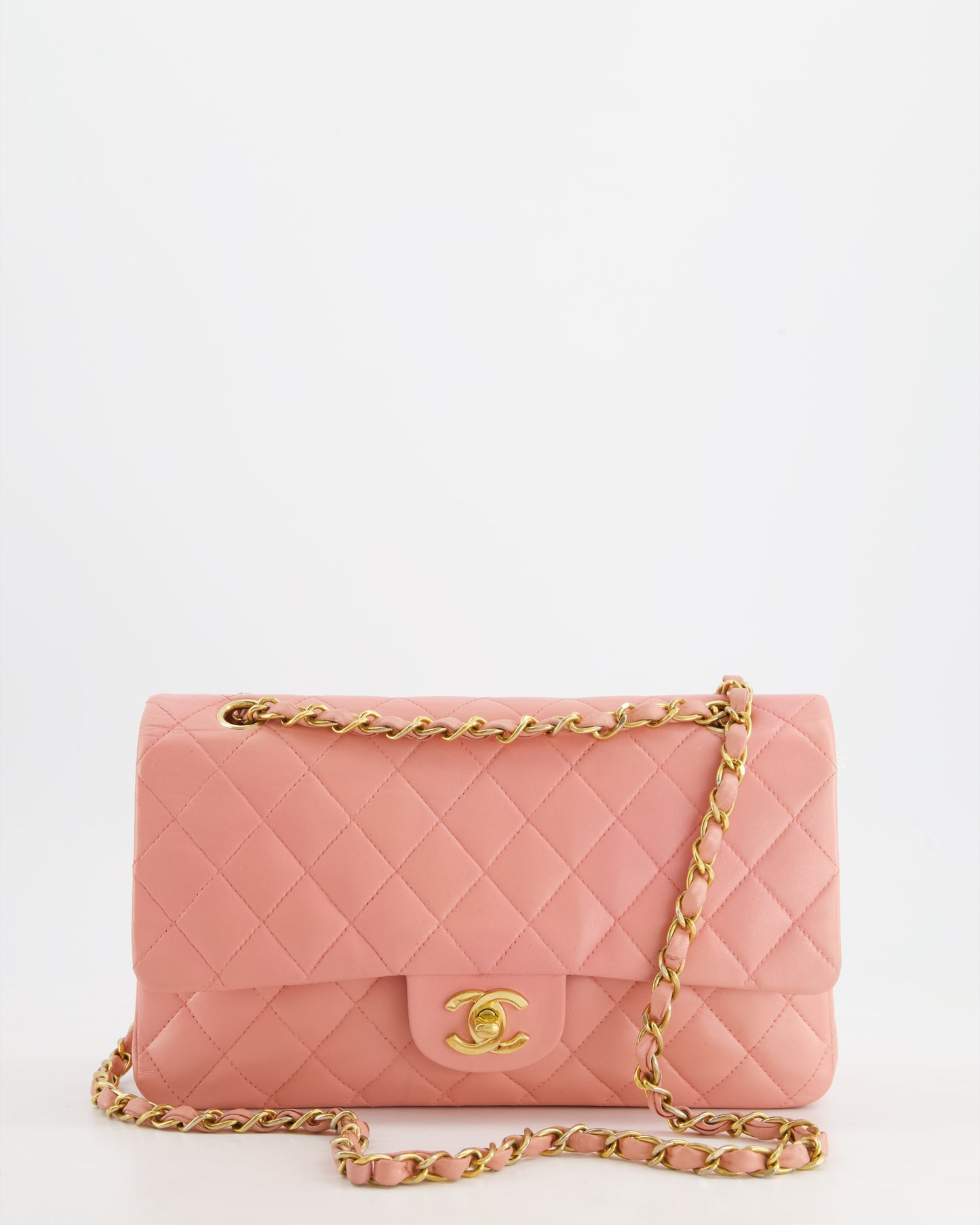 Chanel Flap Medium Baby Classic Lambskin Leather Pink Gold Shoulder Bag Style