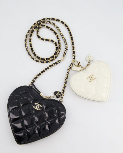 Chanel Heart Quilted Calfskin Black White Gold Clutch