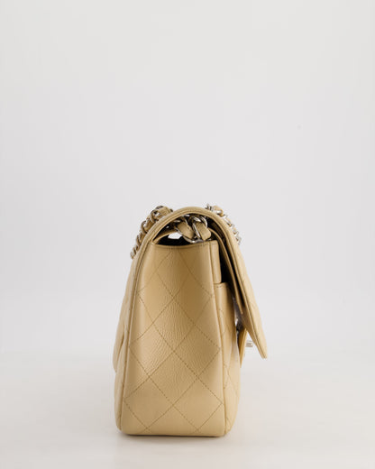 Chanel Flap Classic Caviar Leather Beige Silver Shoulder Bag