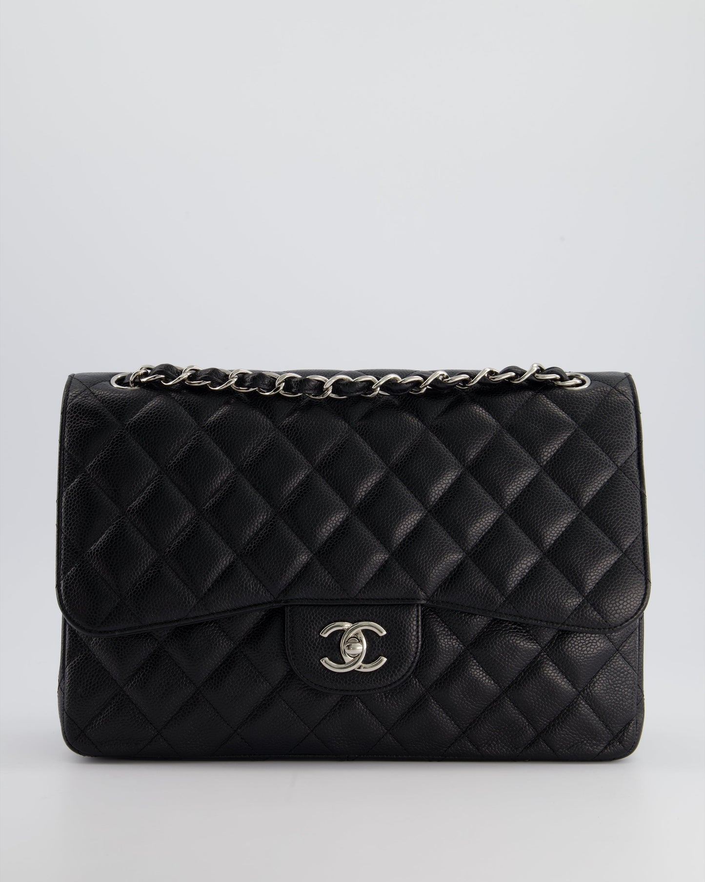 Chanel Flap Classic Caviar Leather Black Silver Shoulder Bag