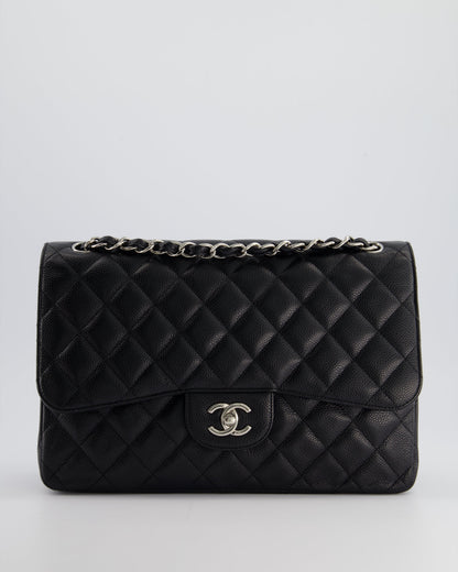 Chanel Flap Classic Caviar Leather Black Silver Shoulder Bag Style