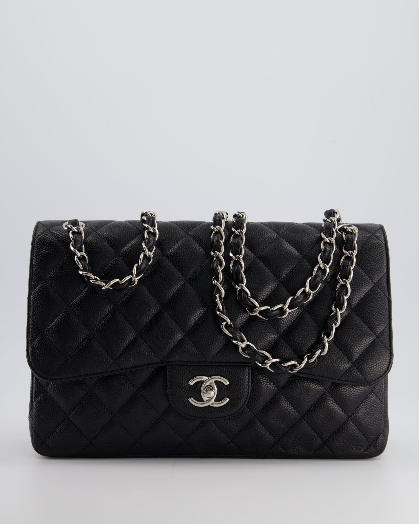 Chanel Flap Classic Caviar Leather Black Silver Shoulder Bag
