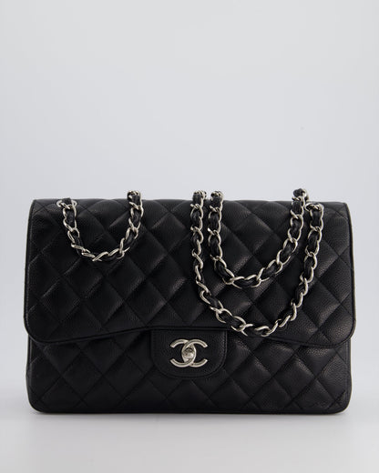 Chanel Flap Classic Caviar Leather Black Silver Shoulder Bag