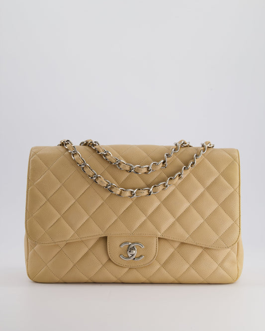 Chanel Flap Classic Caviar Leather Beige Silver Shoulder Bag Style 3