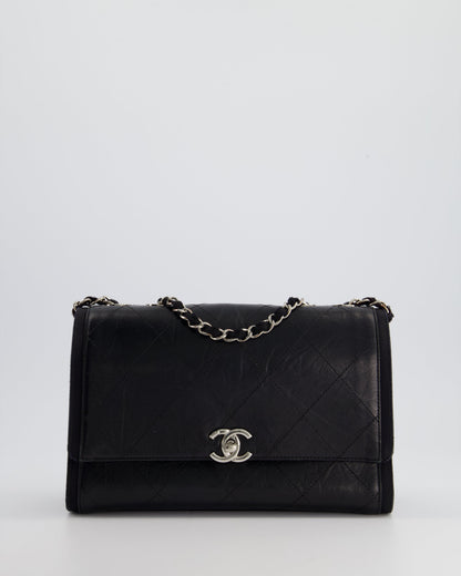 Chanel Flap Calfskin Leather Black Silver Shoulder Bag
