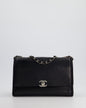 Chanel Flap Calfskin Leather Black Silver Shoulder Bag