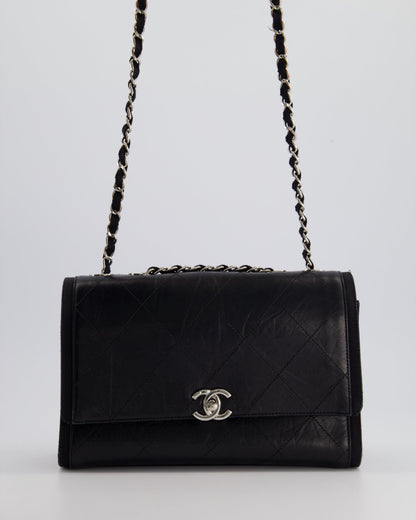 Chanel Flap Calfskin Leather Black Silver Shoulder Bag