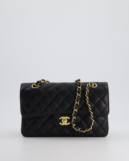 Chanel Flap Small Classic Caviar Leather Black Gold Shoulder Bag