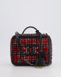 Chanel Black and Red Medium CC Filigree Vanity Case Bag in Tweed with Silver Hardware and Chain Detail