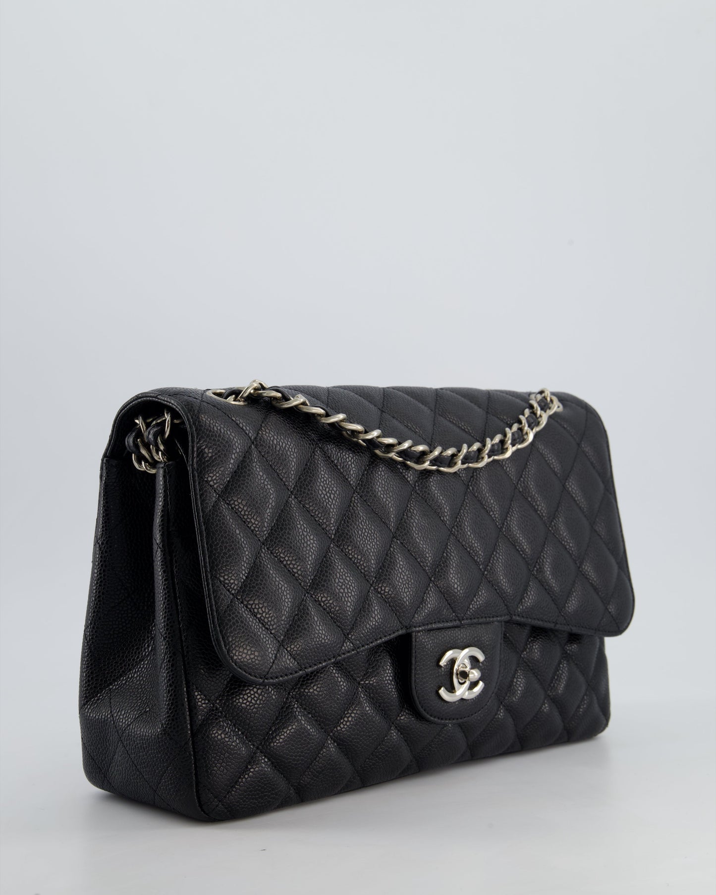 Chanel Flap Classic Caviar Leather Black Silver Shoulder Bag Style 4