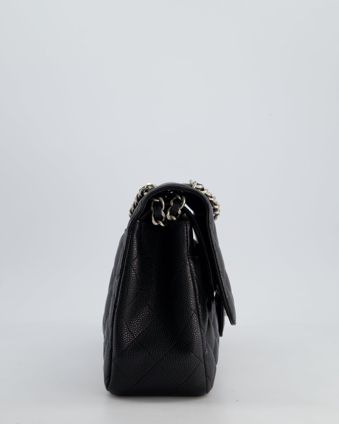 Chanel Flap Classic Caviar Leather Black Silver Shoulder Bag Style 4