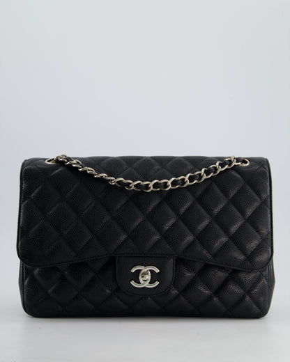 Chanel Flap Classic Caviar Leather Black Silver Shoulder Bag Style 4