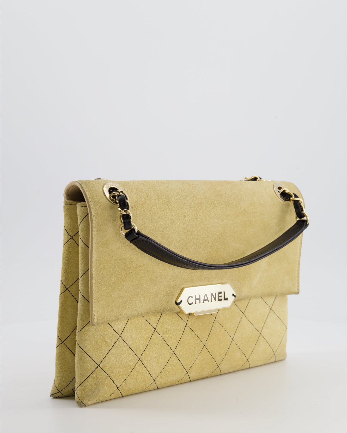 Chanel Flap Leather Black Beige Gold Chain Shoulder Bag