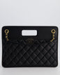 Chanel Black Aged Calfskin Quilted Small Graphic Catch Shopping Bag with Gold Hardware
