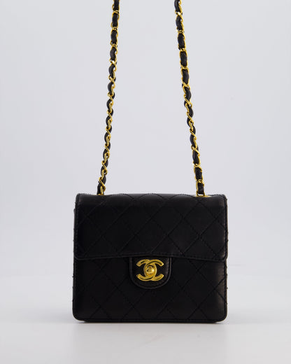 Chanel Black Mini Square Classic Flap Bag in Lambskin Leather with 24K Gold Hardware