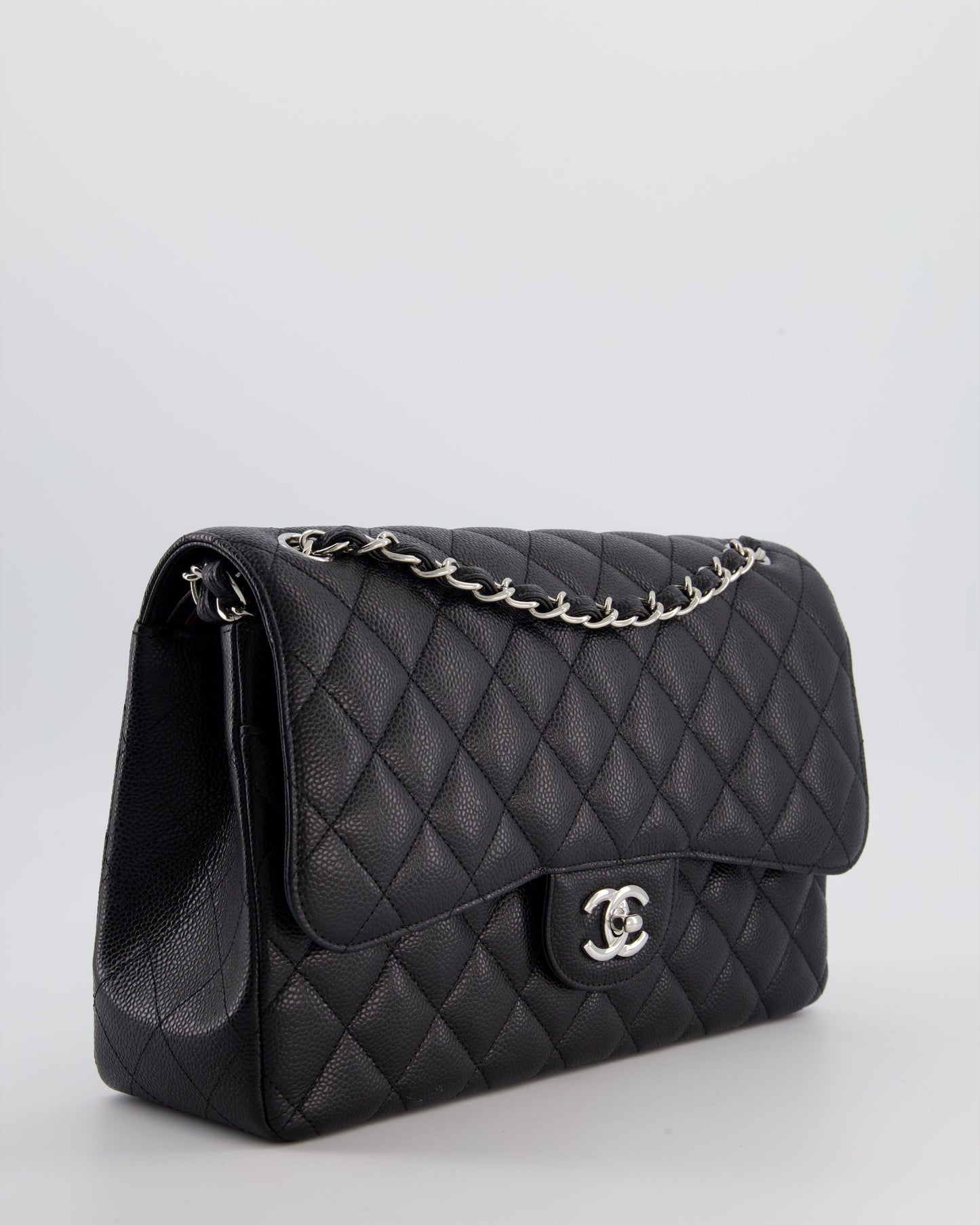 Chanel Flap Classic Caviar Leather Black Silver Shoulder Bag Style 3