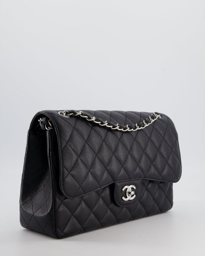 Chanel Flap Classic Caviar Leather Black Silver Shoulder Bag Style 3