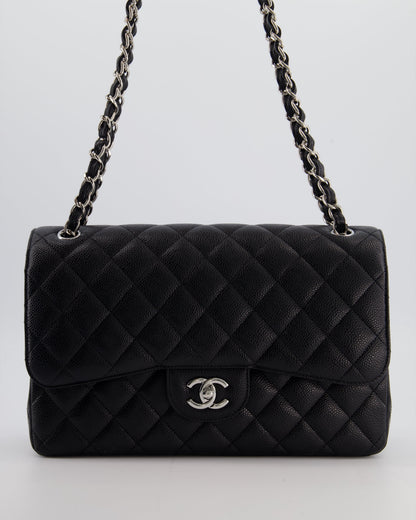 Chanel Flap Classic Caviar Leather Black Silver Shoulder Bag Style 3