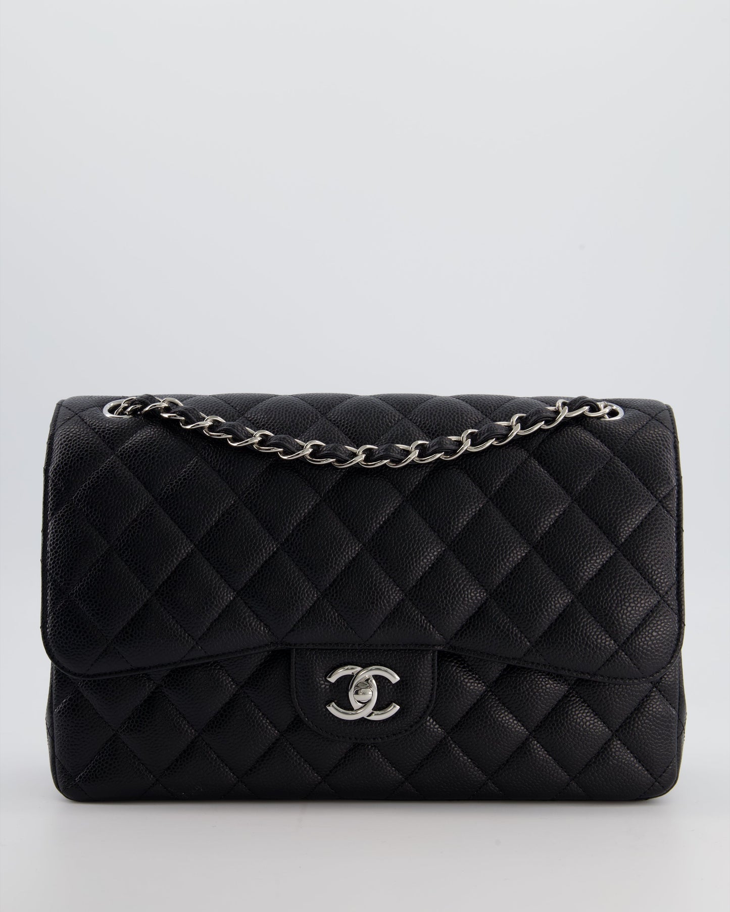 Chanel Flap Classic Caviar Leather Black Silver Shoulder Bag Style 3