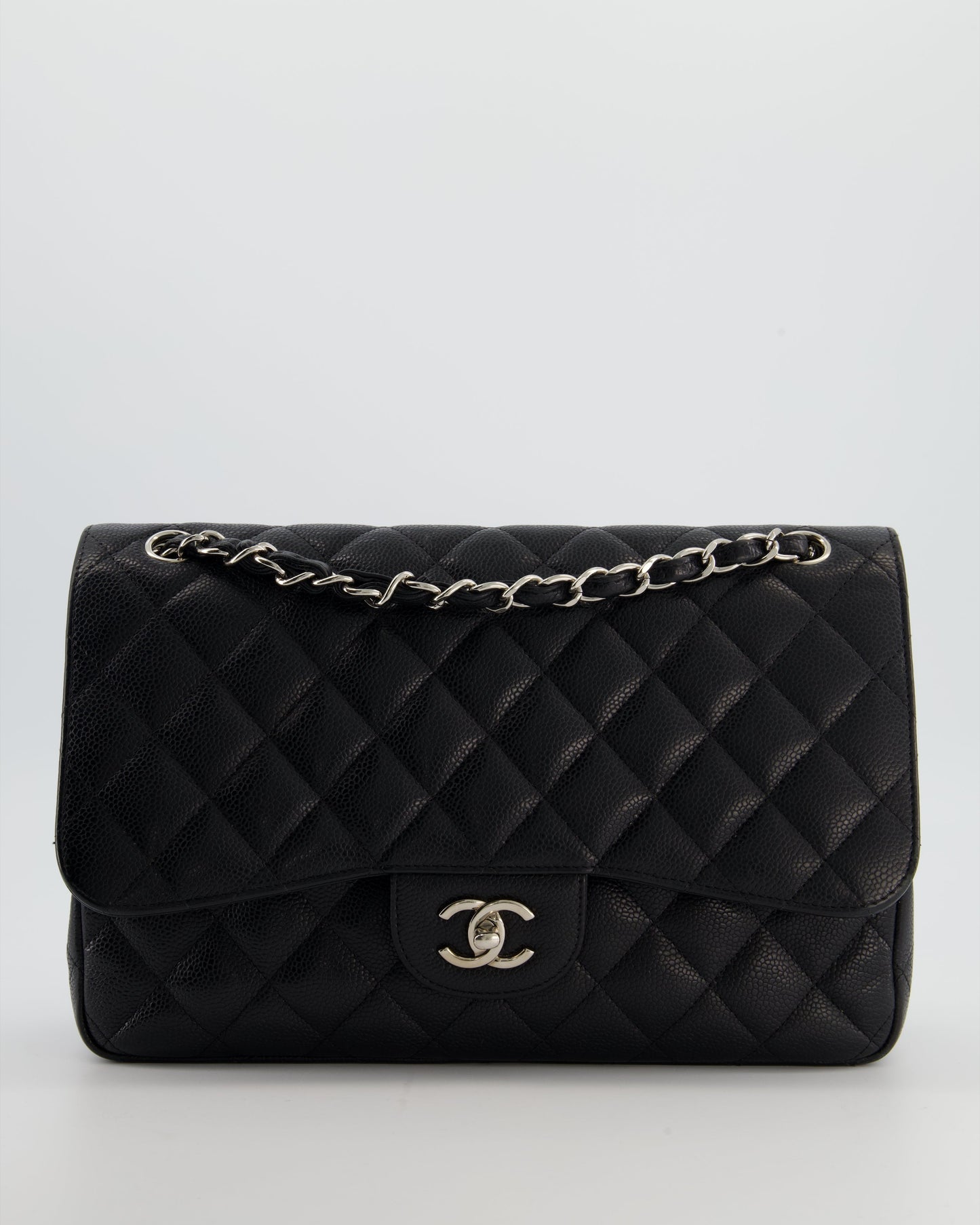 Chanel Flap Classic Caviar Leather Black Silver Shoulder Bag Style 2