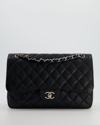 Chanel Flap Classic Caviar Leather Black Silver Shoulder Bag Style 2