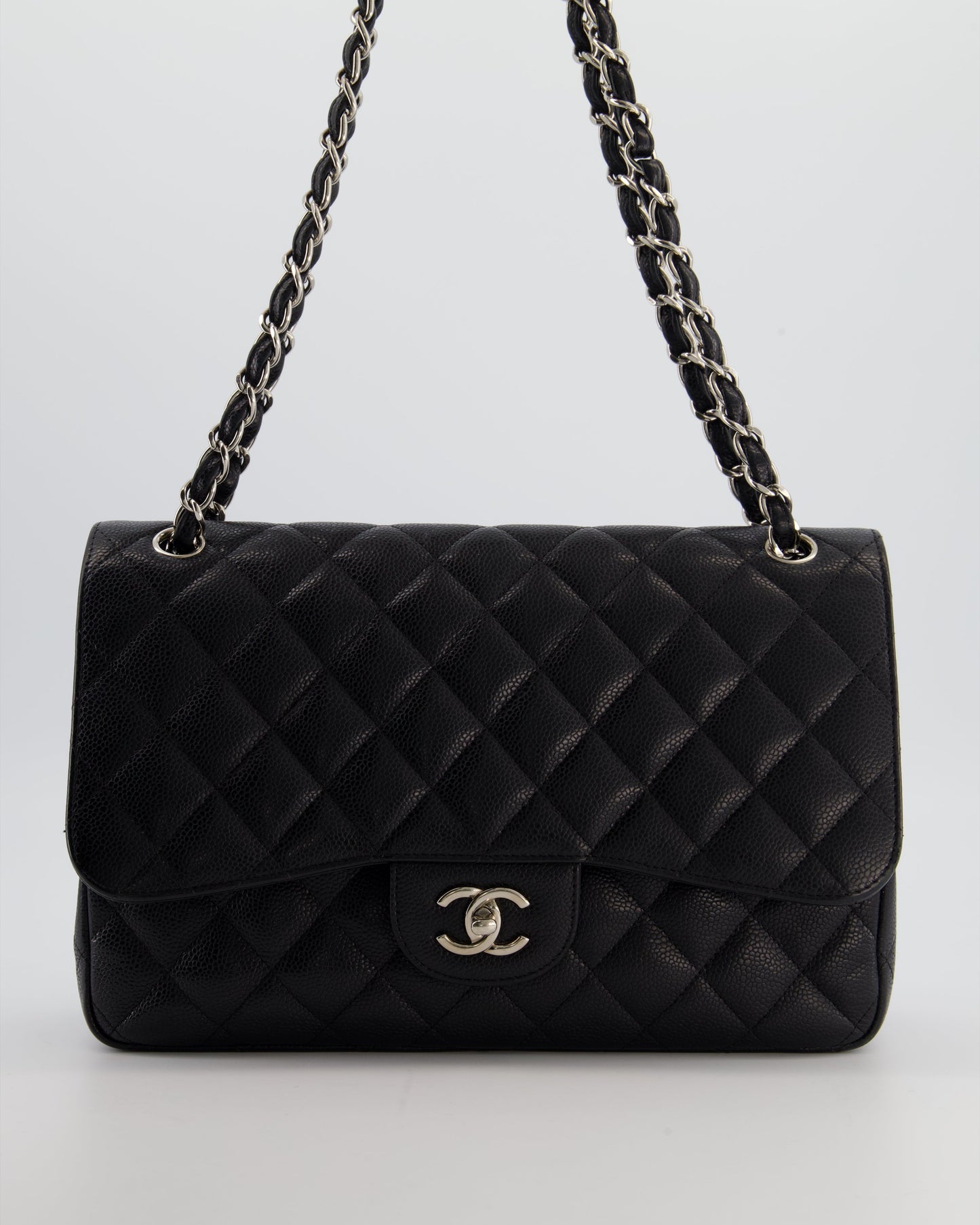 Chanel Flap Classic Caviar Leather Black Silver Shoulder Bag Style 2