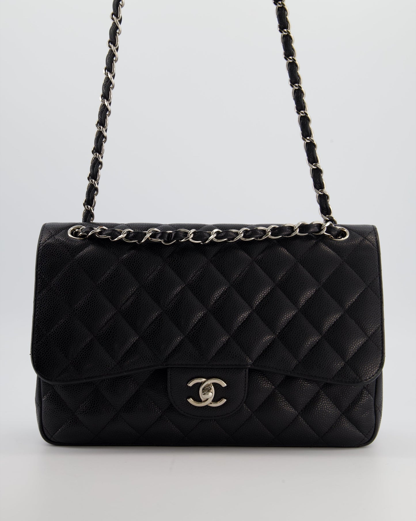 Chanel Flap Classic Caviar Leather Black Silver Shoulder Bag Style 2