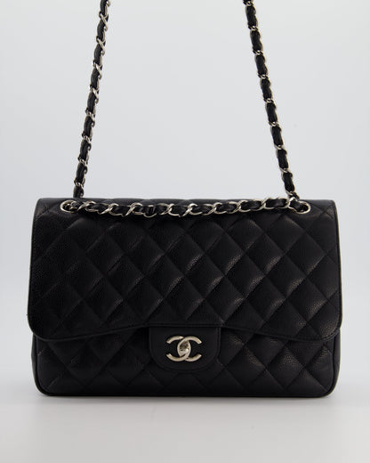 Chanel Flap Classic Caviar Leather Black Silver Shoulder Bag Style 2
