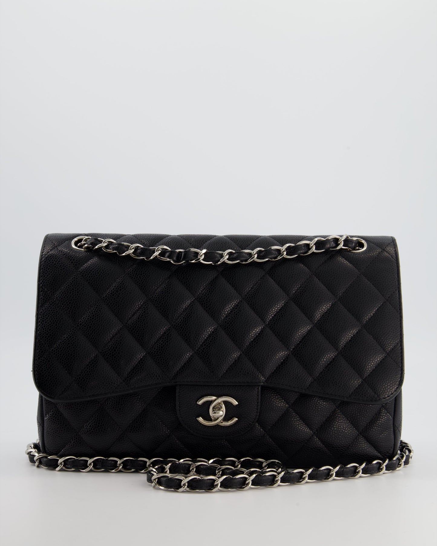 Chanel Flap Classic Caviar Leather Black Silver Shoulder Bag Style 2
