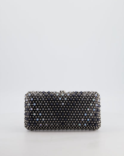 Chanel Black Beaded Clutch Bag with Chain Detailing and Long Shoulder Strap