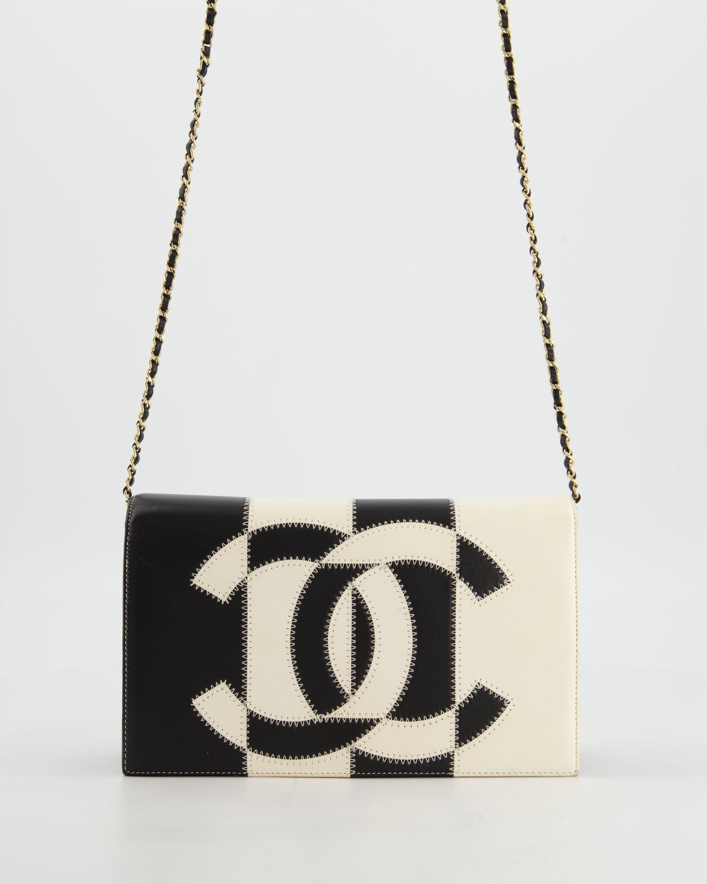 Chanel Lambskin Black White Gold Chain Clutch