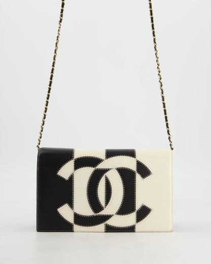 Chanel Lambskin Black White Gold Chain Clutch