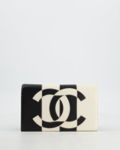 Chanel Lambskin Black White Gold Chain Clutch