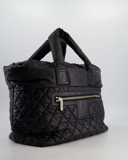 Chanel Black Coco Cocoon Tote Bag In Nylon and Silver Hardware with CC Detail